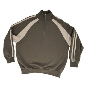 Oak & Fort Varsity 1/4 zip hoodie, Kalamta and fog, unisex S-M Womans